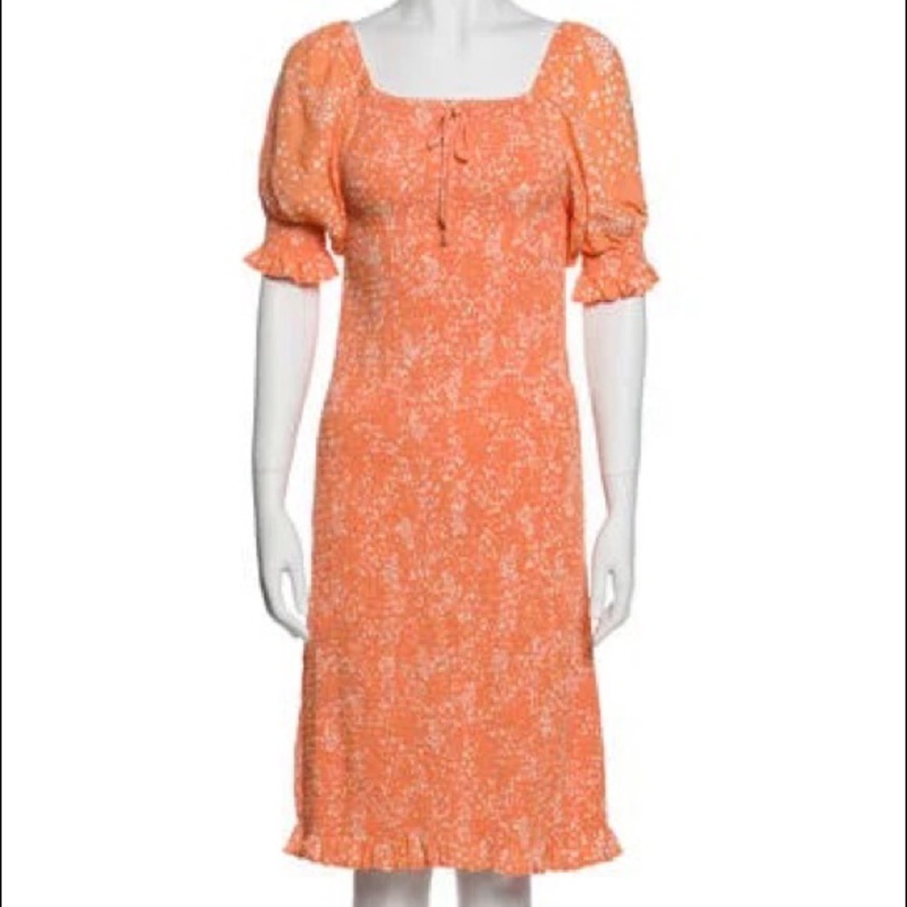 Faithfull the Brand Orange Floral Print Midi Length Dress  Size S US 4